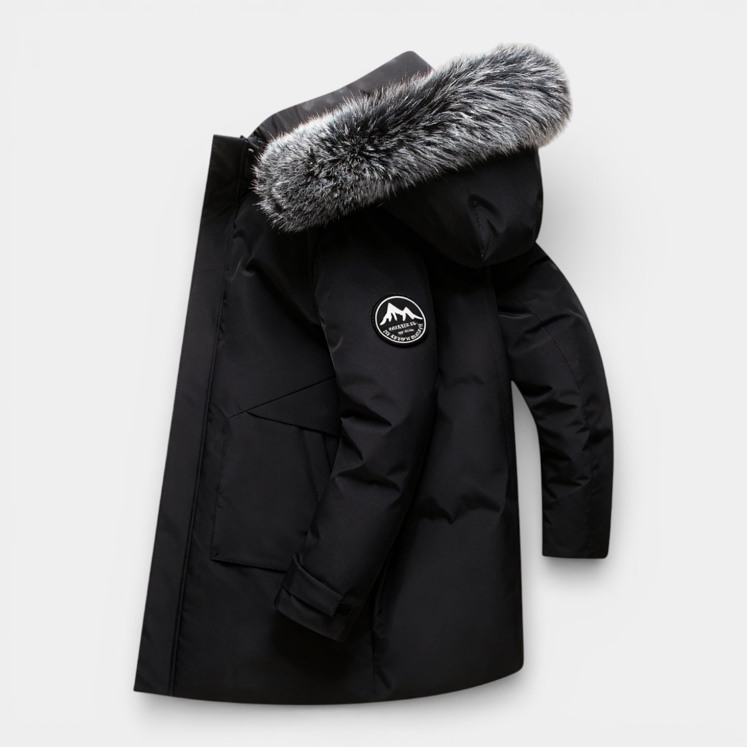 Parka long isolé pour homme avec capuche en fausse fourrure
