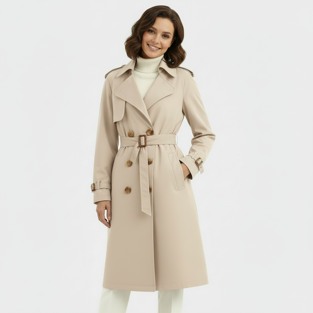 Trench-coat à double boutonnage pour femmes - pardessus long ceinturé