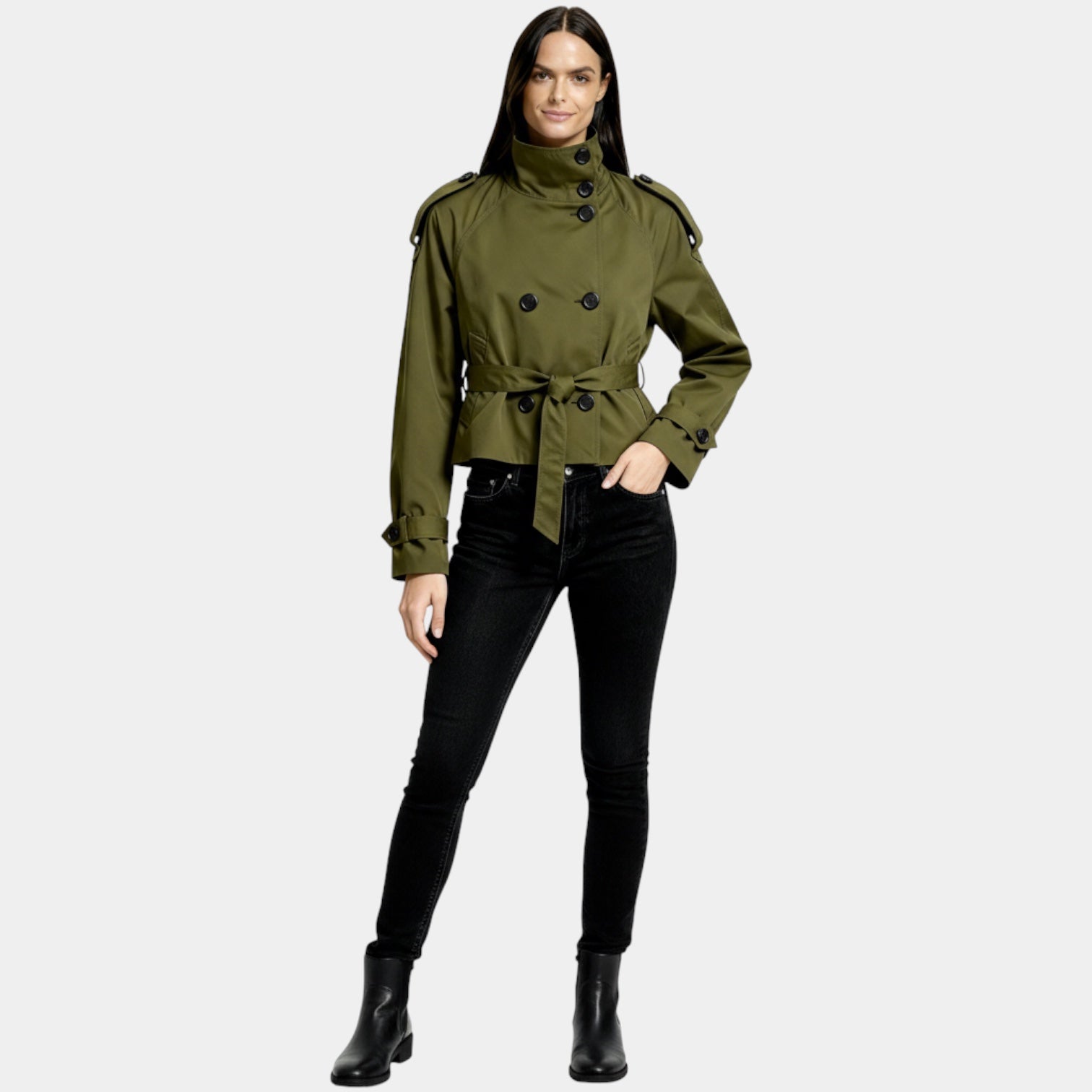 Veste trench courte pour femmes – manteau court ceinturé
