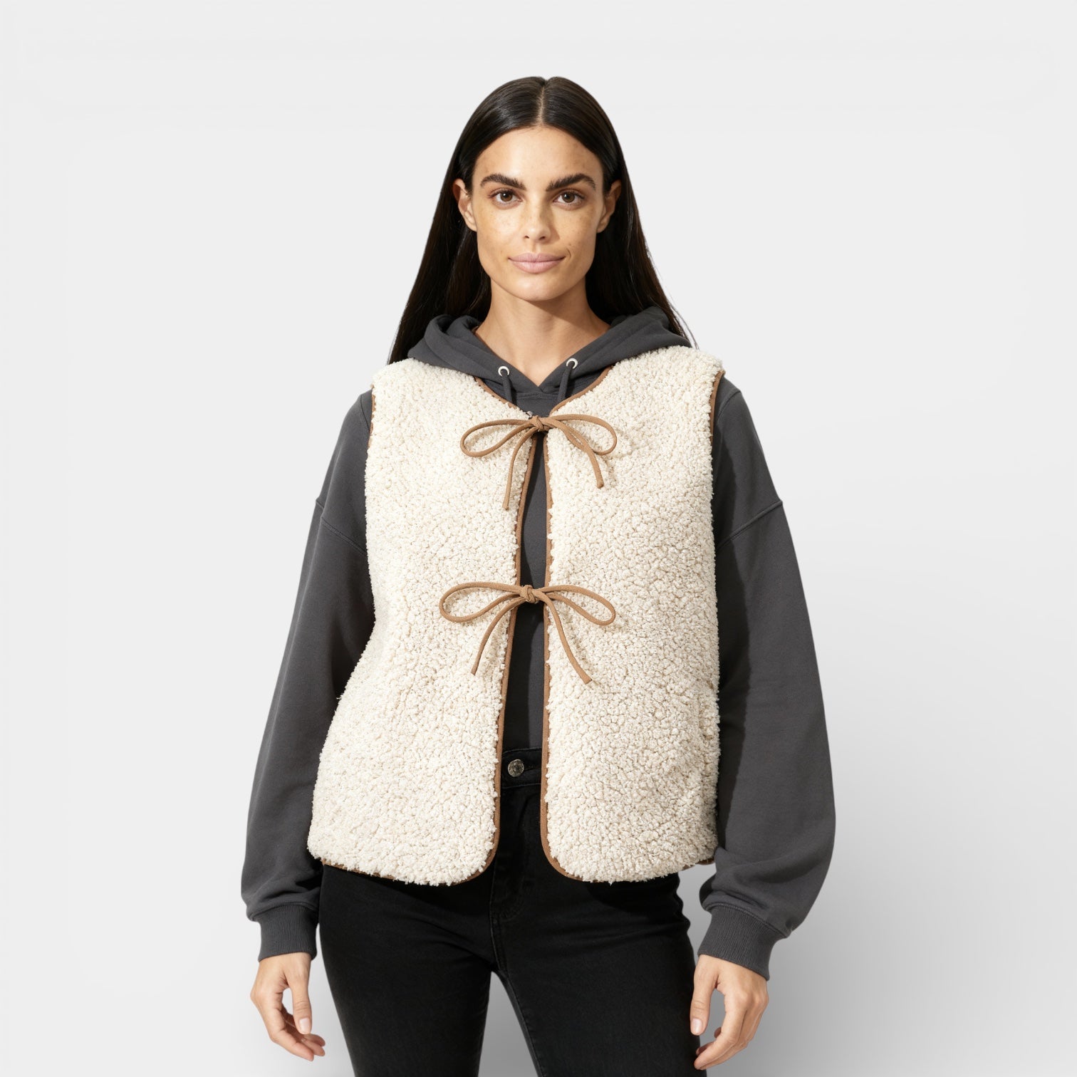 Gilet sans manches matelassé pour femme en molleton teddy doux – à lacets
