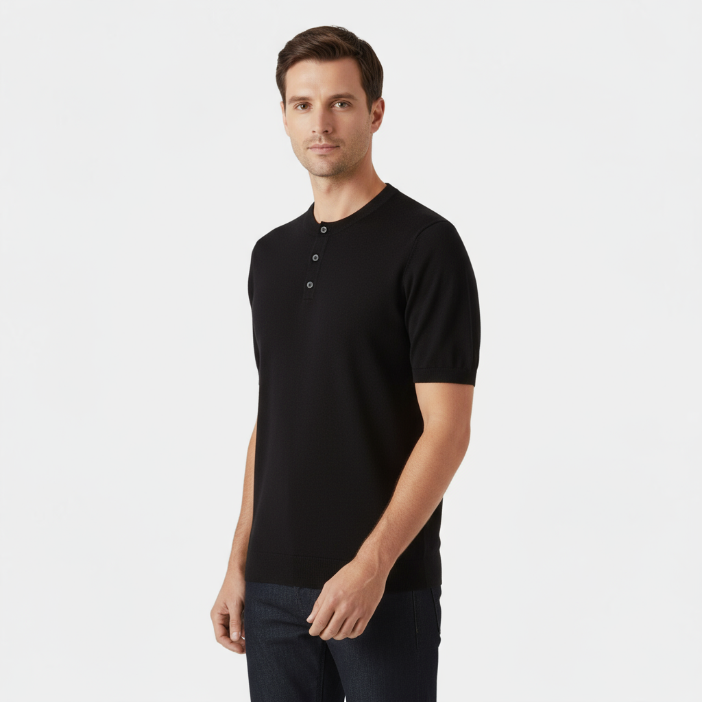 T-shirt Henley en coton pour homme