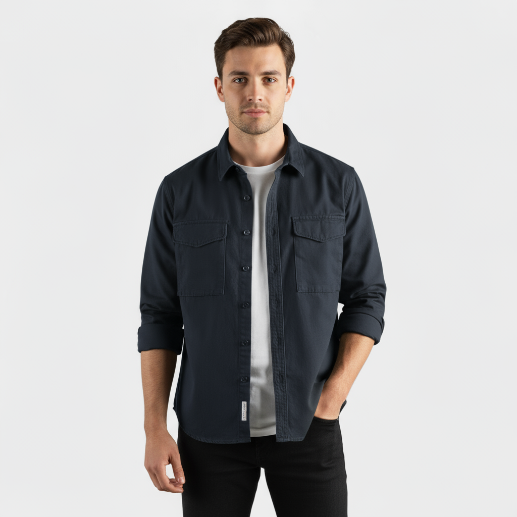 Chemise en coton brossé pour homme – à manches longues à boutons