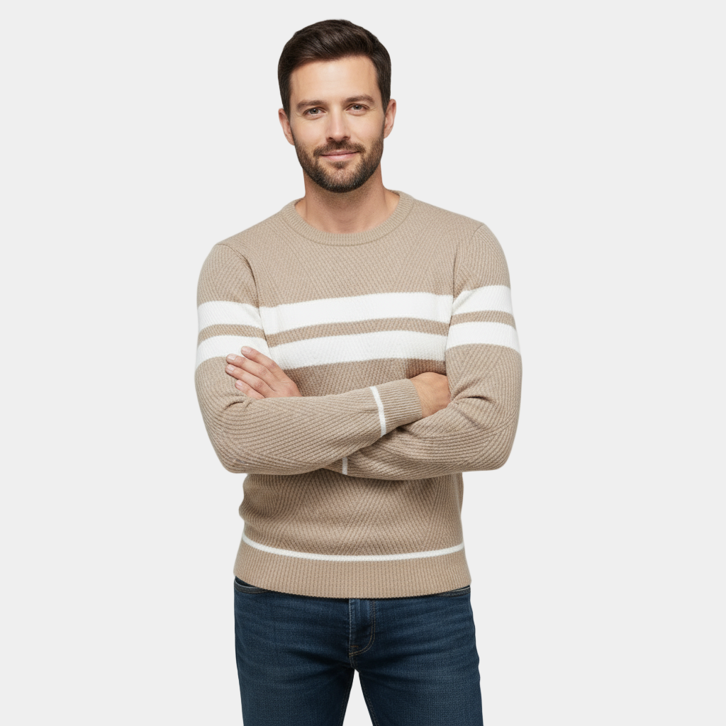 Pull pour homme à coupe ajustée en maille texturée - coton à col rond