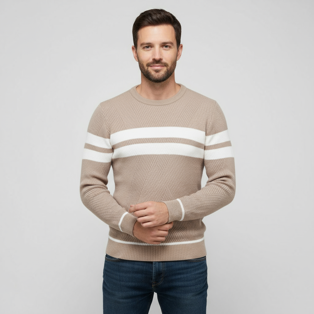 Pull pour homme à coupe ajustée en maille texturée - coton à col rond