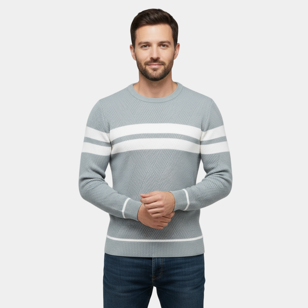 Pull pour homme à coupe ajustée en maille texturée - coton à col rond