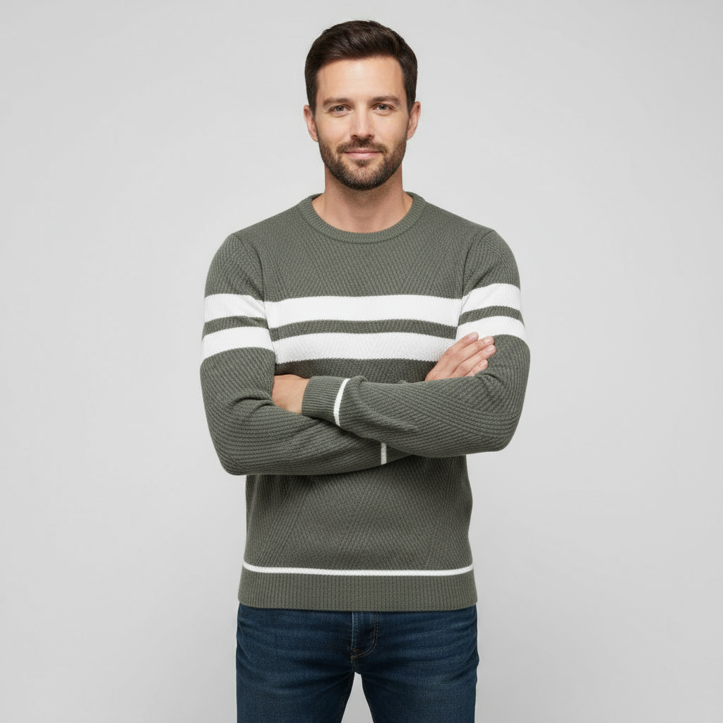 Pull pour homme à coupe ajustée en maille texturée - coton à col rond