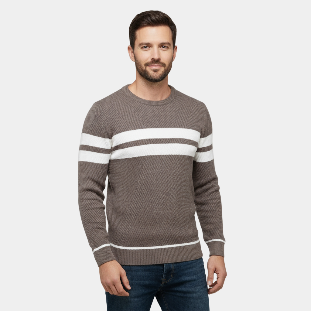 Pull pour homme à coupe ajustée en maille texturée - coton à col rond