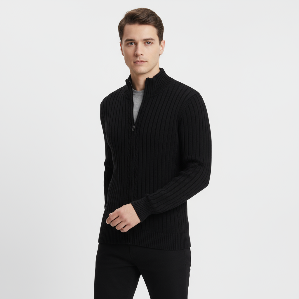 Cardigan côtelé zippé pour homme