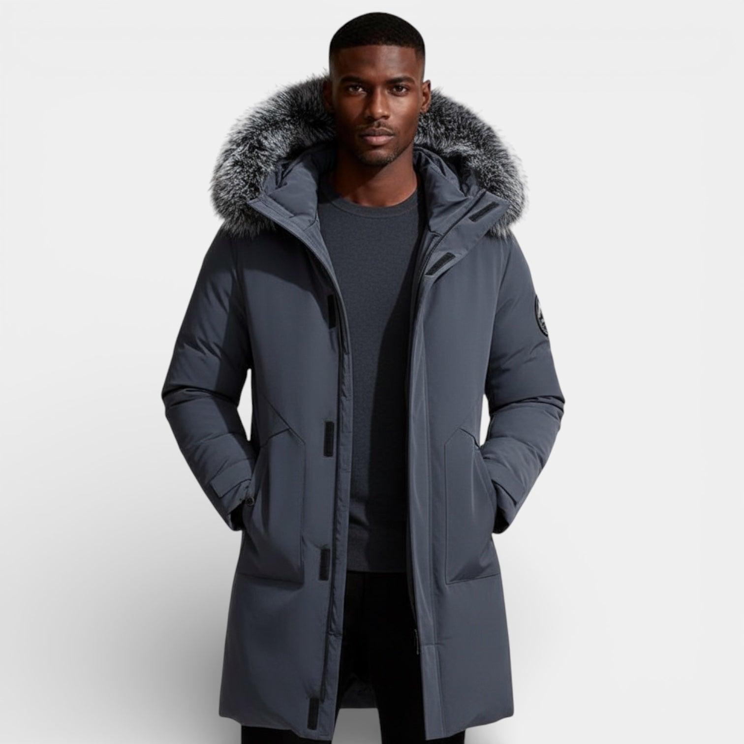 Parka long isolé pour homme avec capuche en fausse fourrure