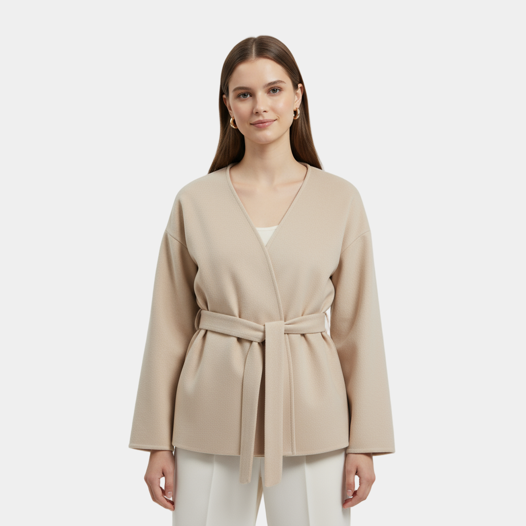 Manteau ceinturé en laine mélangée pour femmes