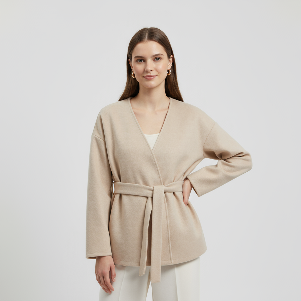 Manteau ceinturé en laine mélangée pour femmes