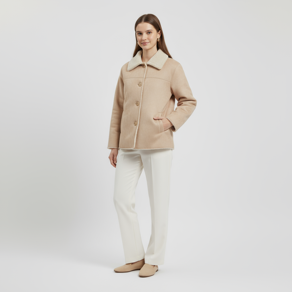 Manteau d'hiver en laine et fausse fourrure pour femme