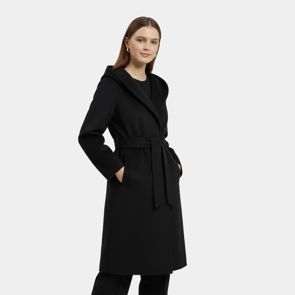 Manteau en laine ceinturé pour femmes, longueur au genou