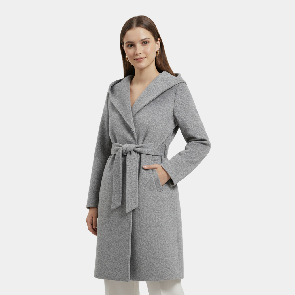 Manteau en laine ceinturé pour femmes, longueur au genou