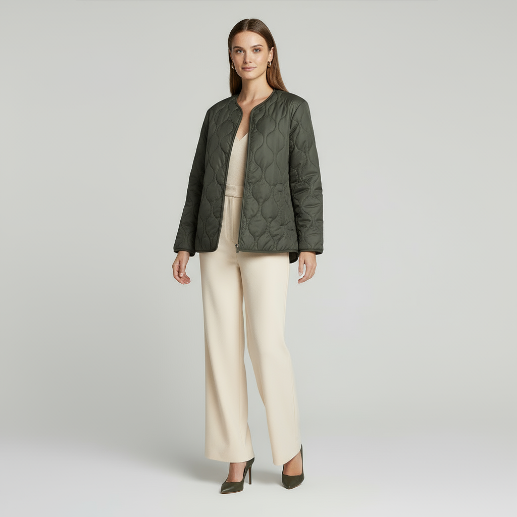 Veste matelassée pour femme à col rond et poches plaquées