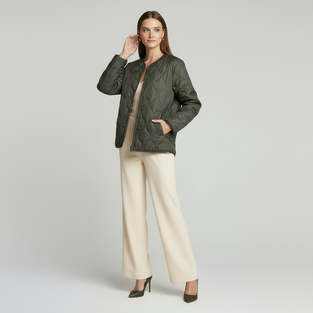 Veste matelassée pour femme à col rond et poches plaquées