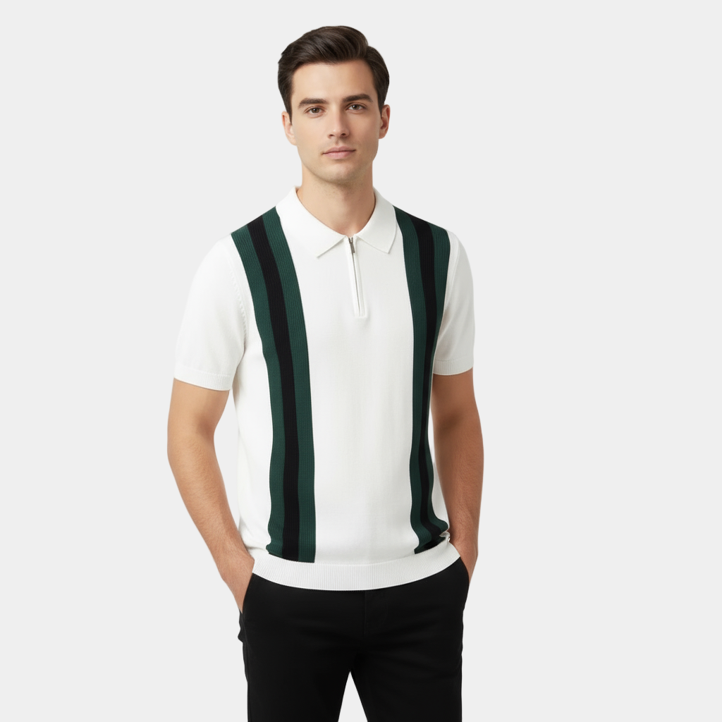Polo en laine mérinos pour homme à col montant zippé