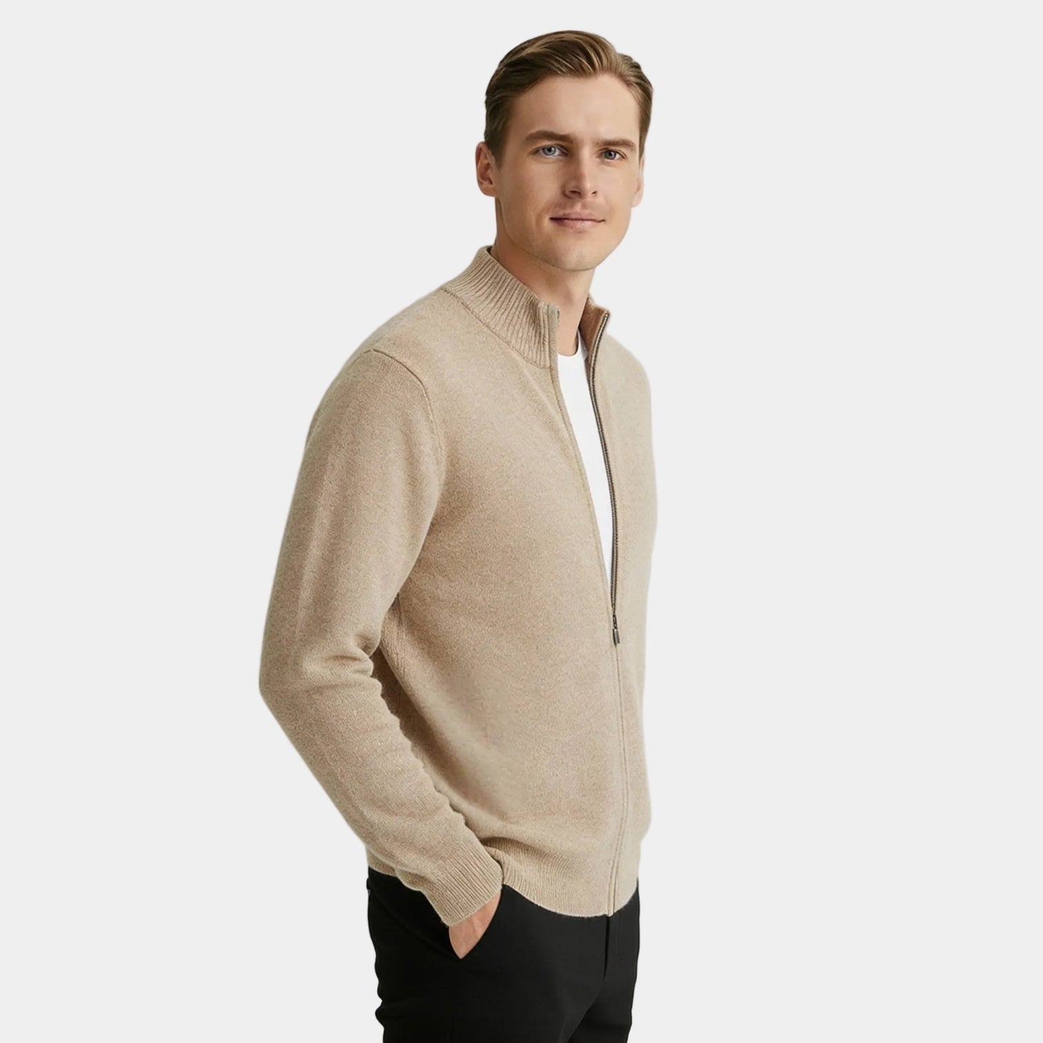 Cardigan en cachemire fin pour homme, zippé – fermeture éclair complète