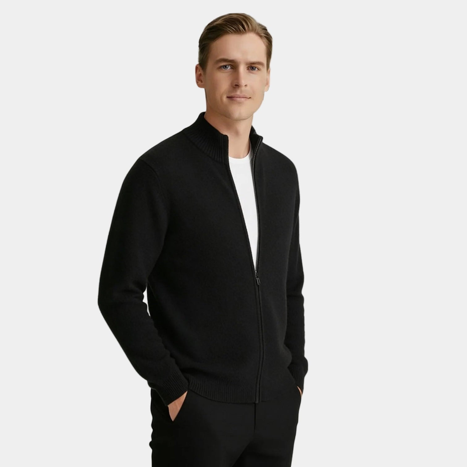 Cardigan en cachemire fin pour homme, zippé – fermeture éclair complète