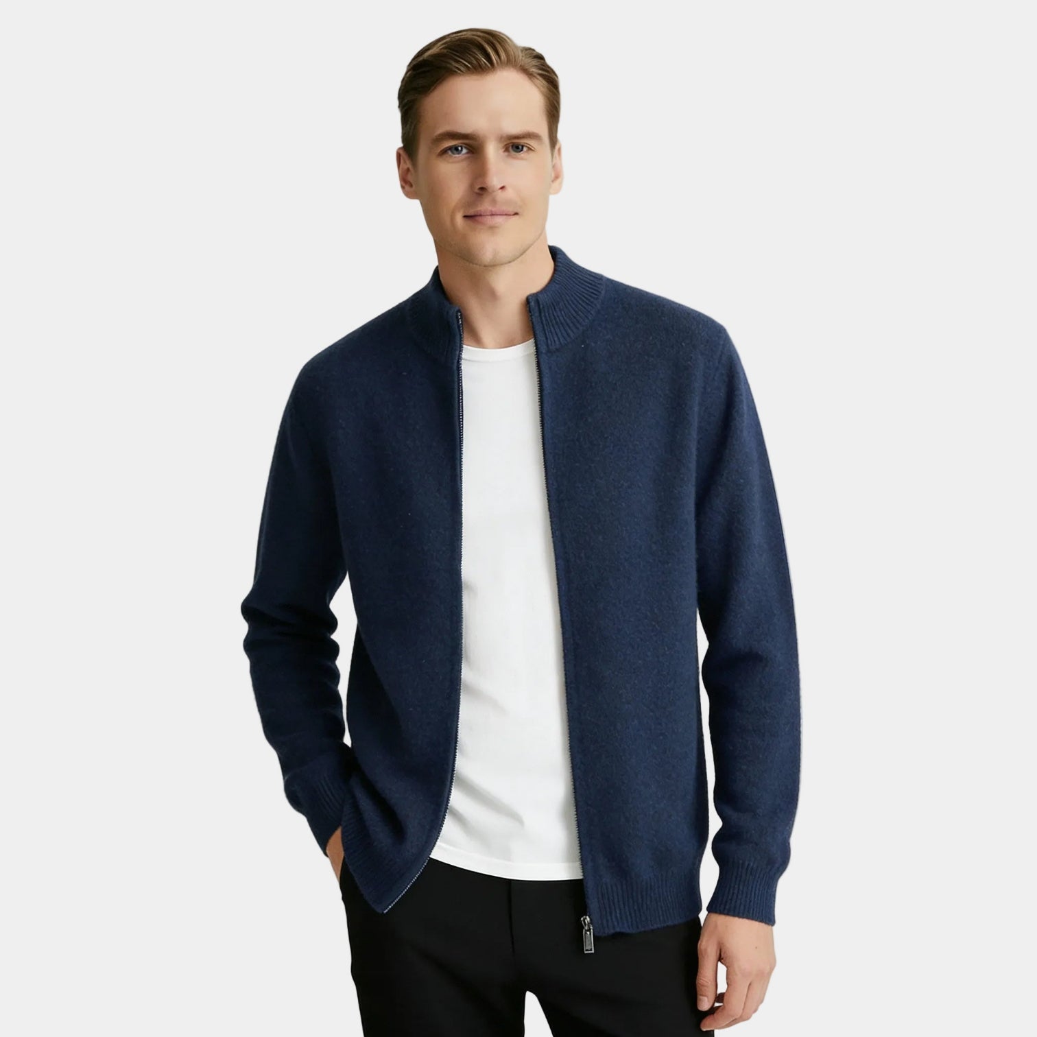 Cardigan en cachemire fin pour homme, zippé – fermeture éclair complète