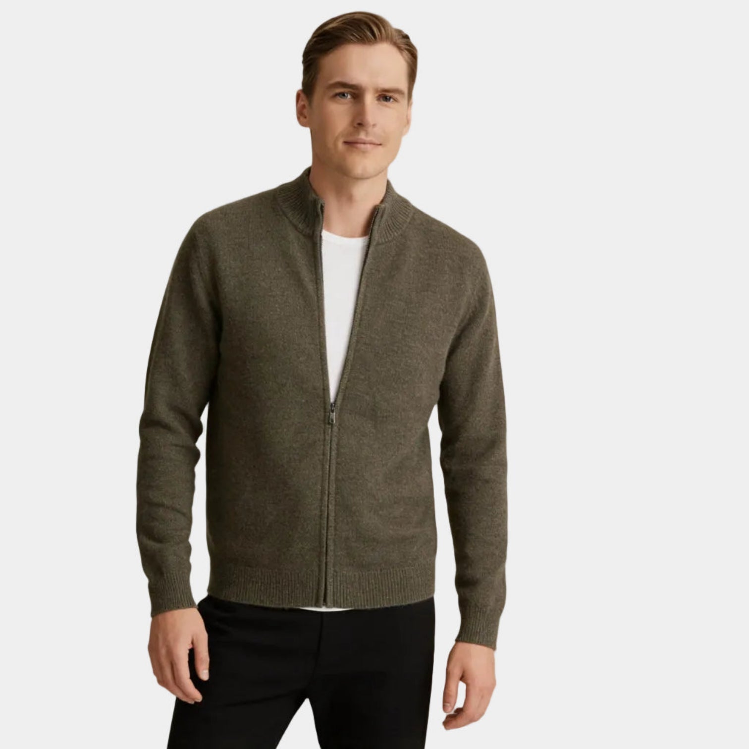 Cardigan en cachemire fin pour homme, zippé – fermeture éclair complète