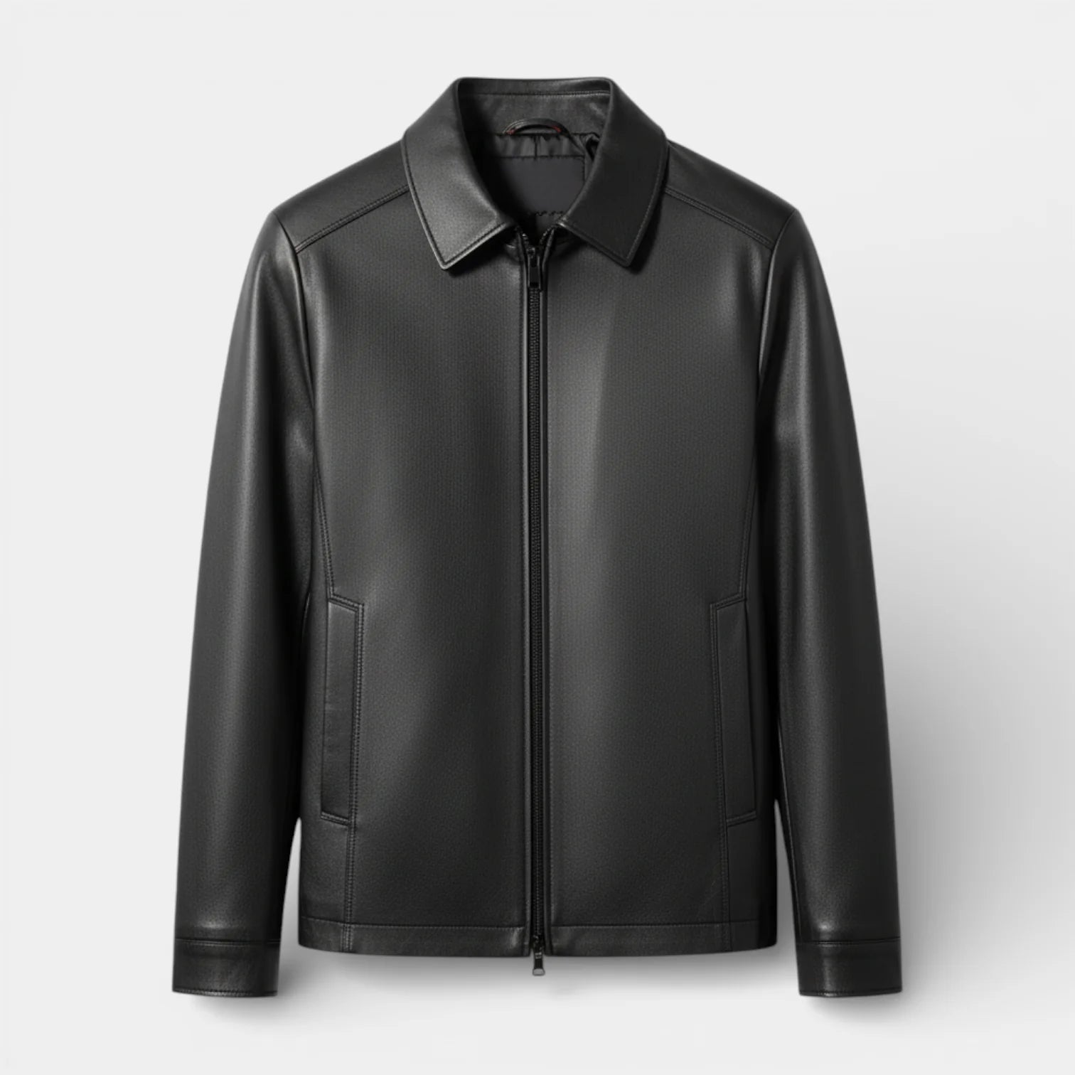 Veste zippée en simili cuir pour homme à col polo