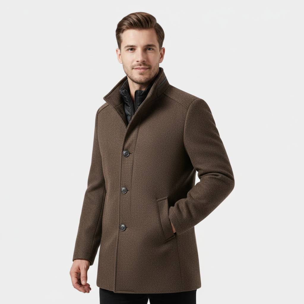 Manteau pour homme en mélange de laine à col montant