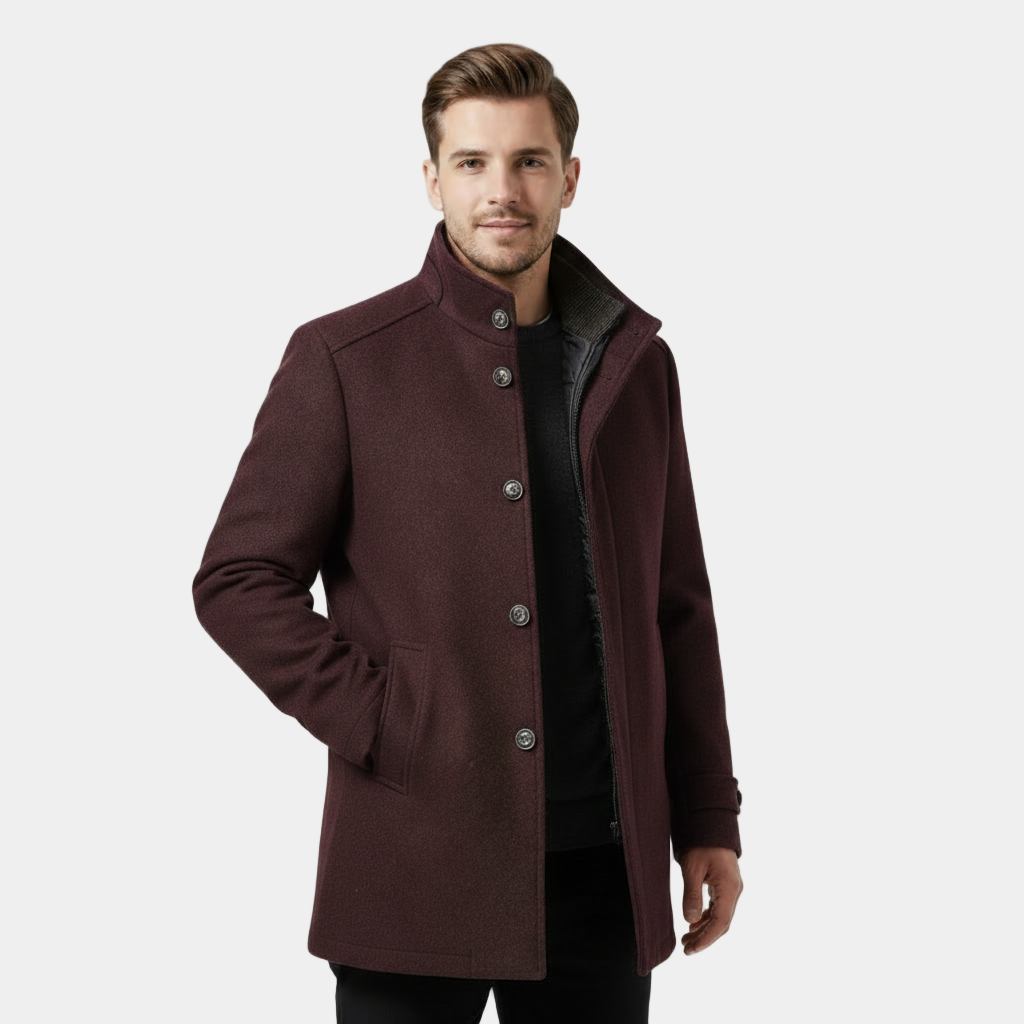 Manteau pour homme en mélange de laine à col montant
