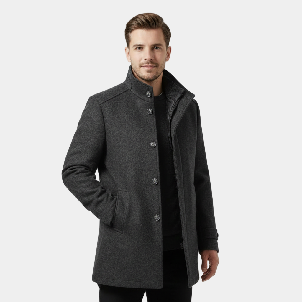 Manteau pour homme en mélange de laine à col montant