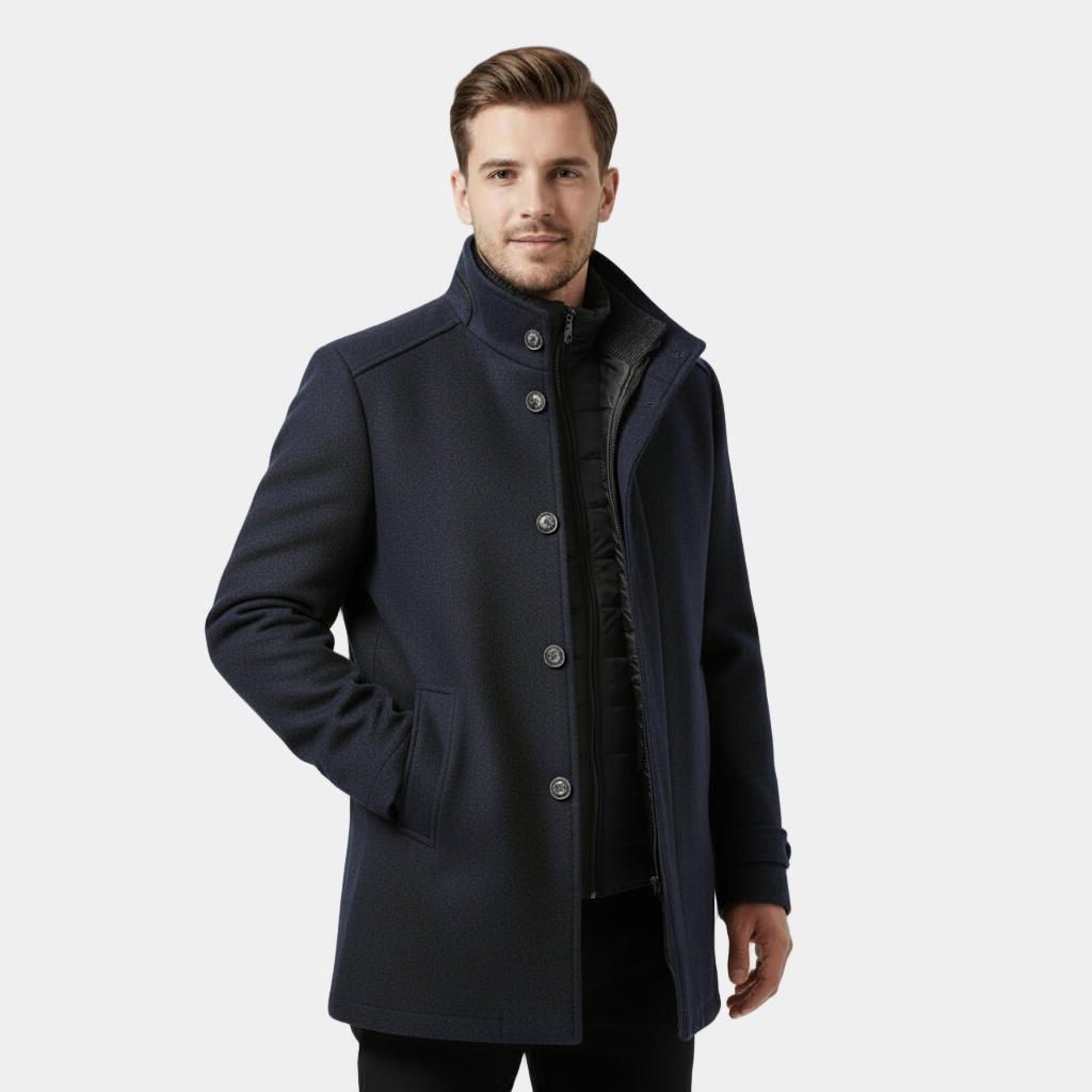 Manteau pour homme en mélange de laine à col montant