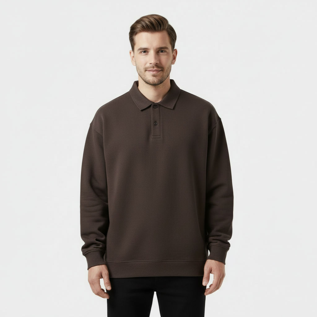 Sweat-shirt polo à manches longues pour homme