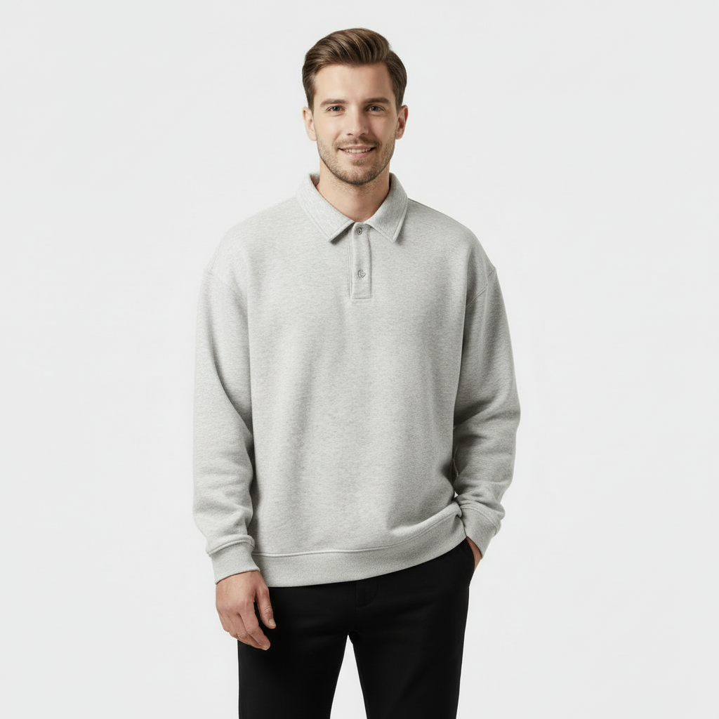 Sweat-shirt polo à manches longues pour homme