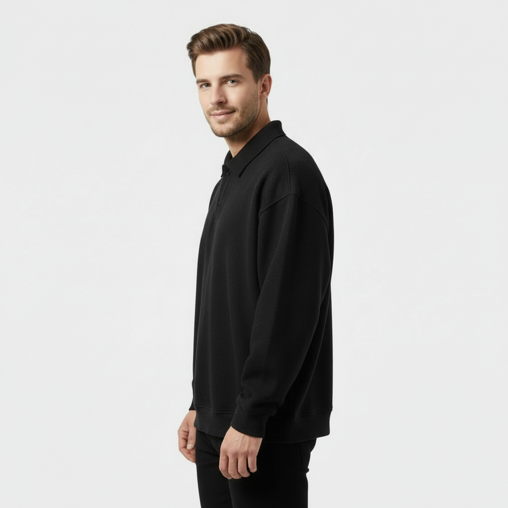Sweat-shirt polo à manches longues pour homme