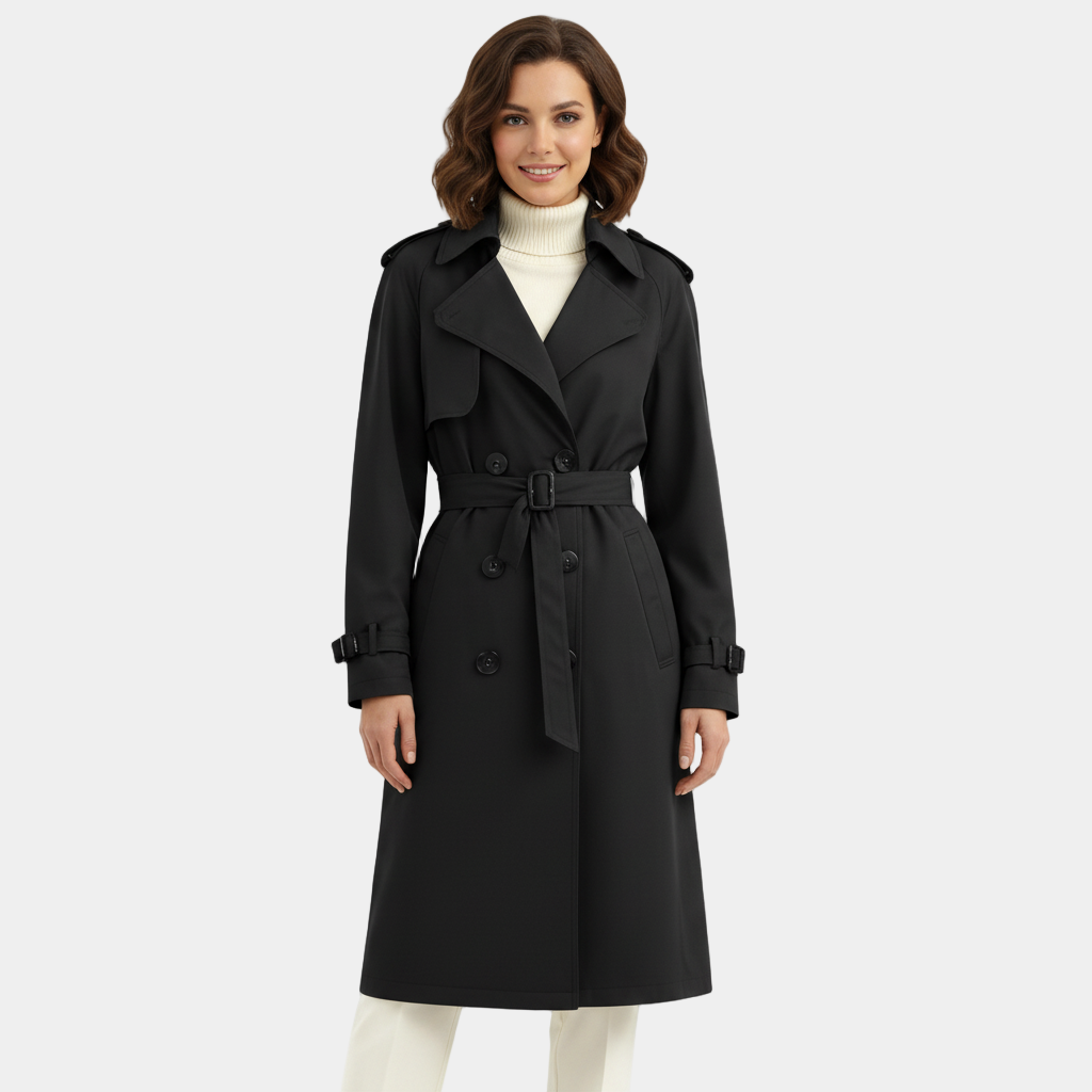 Trench-coat à double boutonnage pour femmes - pardessus long ceinturé